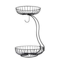 Rustproof Universal Fruit Basket Storage Bowl Iron 2 Tier For Kitchen Free Standing Vegetable Practical With Banana Hanger Black