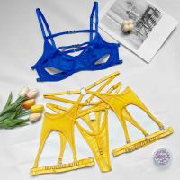 2023 Korean 3-Piece Contrast Color Exotic Set Women Cross Sexy Lingerie Set Bandage Fancy Garter Cut Out Breif Kit