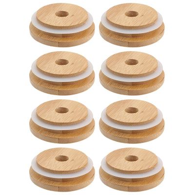 Reusable Bamboo Jar Lids 70MM Bamboo Jar Lids with Straw Hole for Wide Mouth Jar