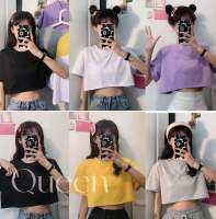 Gueen?พร้อมส่ง? เสื้อแฟชั่น เสื้อครอป เสื้อแฟชั่น คอกลมแขนสั้นโชว์เอว สีพื้น(376)