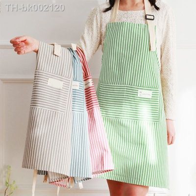 ﹊❡┅ Stripe Apron For Cooker Household Sleeveless Gardening Aprons Adjustable Elastic High Quality Cotton Waiter Japanese Style Apron