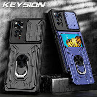 KEYSION เคสกันกระแทกสำหรับ Redmi Note 11 11S รุ่นสากลกระเป๋าใส่บัตรแหวนกล้องป้องกันโทรศัพท์ฝาหลังสำหรับ Xiaomi Redmi Note 11 Pro 5G