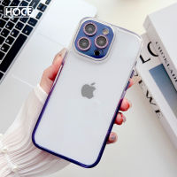 HOCE เคสโทรศัพท์แบบใสขอบแบบไล่ระดับสีแฟชั่นสำหรับ iPhone 14 13 12 Pro Max 11เคสป้องกันเลนส์เพชรฝาครอบหลัง TPU แบบนิ่ม