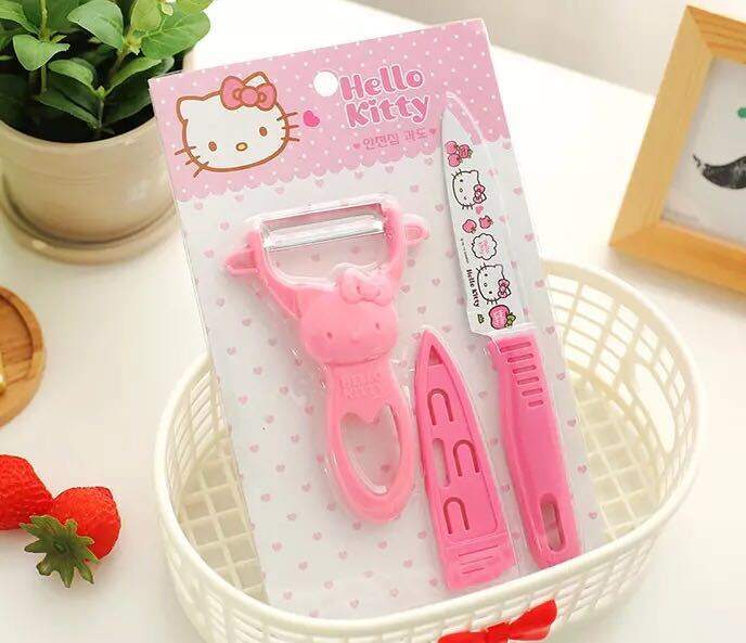 y 2 in 1 Peel Knife Set Hello cute kitty Kitchen Peeler Cooking