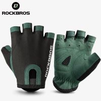 ถุงมือขี่จักรยาน ROCKBROS Breathable เหงื่อ-Wicking สุทธิจักรยานครึ่งถุงมือผู้ชายผู้หญิงผ้ายืดสูงกีฬาจักรยานถุงมือ