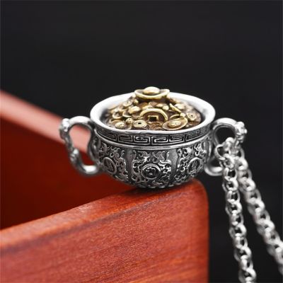Retro Cornucopia Pendant Necklace For Men Jewelry Top Quality 925 Silver Ingot Coin Necklace Male Personality Amulet Accessories