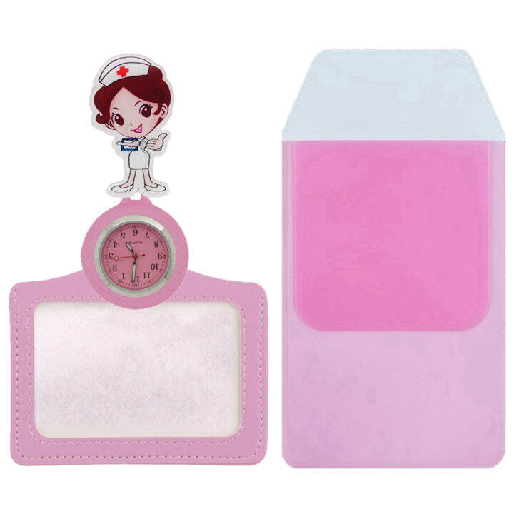 new-2-in-1-cartoon-nurse-retractable-badge-reel-pocket-watches-pen-bags-ladies-women-doctor-mens-name-cards-hang-quartz-watches