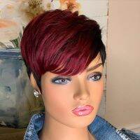 【CW】 Short Cut Human Hair Wigs Bangs   Cheap - Bob Aliexpress