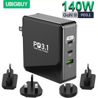 Ubigbuy เครื่องชาร์จ PD3.1 140W 3พอร์ต GaN3 USB C 100W 65W เครื่องชาร์จติดผนังอะแดปเตอร์สำหรับ MacBook iPhone 14 S23 XPS