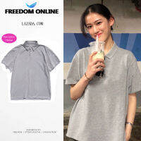 FREEDOM ออนไลน์ Ulzzang 2021ใหม่สีทึบผ้าฝ้าย Thicken เสื้อโปโลผู้ชายผู้หญิงเสื้อยืดแขนสั้นเสื้อยืด Bf หลวมสบายเสื้อผ้าแฟชั่น