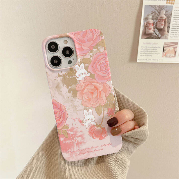 rose-bunny-case-สำหรับ-iphone14-กรณีดอกไม้สีชมพูสำหรับ-iphone12promax-กระเป๋าใส่โทรศัพท์แบบเต็มรูปแบบสำหรับ-iphone13-เคสโทรศัพท์น่ารักสำหรับ-iphone11