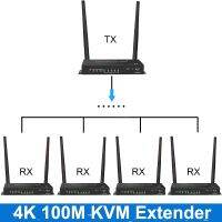 USB KVM จออะแดปเตอร์ไร้สาย4K 100ม. ตัวต่อขยาย HDMI ตัวรับสัญญาณ1ถึง4เครื่องส่งสัญญาณเสียงและวิดีโอกล้อง Fr ไปยังจอทีวีแล็ปท็อป PC