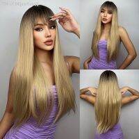 Brown Wigs For White Women Long Ombre Yellow Wigs With Bangs Synthetic Fashion Wig [ Hot sell ] ea1voy