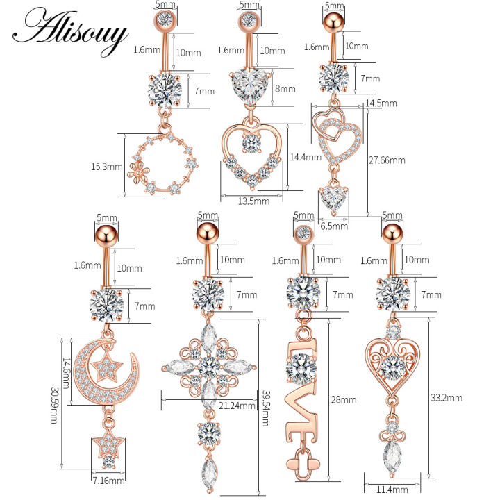 alisouy-1ชิ้นเหล็กเซ็กซี่ท้องแหวนแมลงปอดาวดวงจันทร์หัวใจรักดอกไม้เพทายสะดือเจาะผู้หญิงปุ่มแหวนเครื่องประดับ