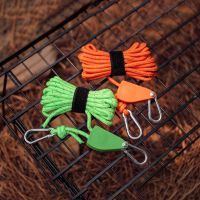 Outdoor Rope Stopper Tightener Reflective Nylon Tent Wind Rope Fixed Buckle with Carabiner Awning Wind Rope Tensioner for Hiking