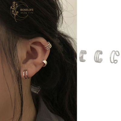 Roselife 3PCs Non-Piercing Geometric Silver Ear Clip Cuff Earrings Set for Women Girls Fashion Jewelry