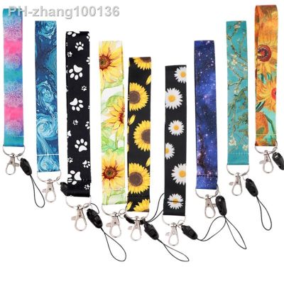 Starry Sky Sunflowers Van gogh Dog paws hand Wristlet art Lanyard Neck Key Strap for Phone Keys ID Card Cartoon webbings ribbons