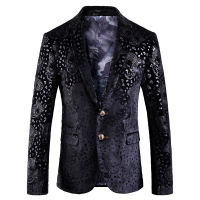 พิมพ์ Bronzing ดอกไม้ Blazer ผู้ชาย2021ยี่ห้อใหม่ Mens Patchwork ปุ่มเดียว Blazer แจ็คเก็ตปาร์ตี้เวทีนักร้องเครื่องแต่งกาย Homme 5XL