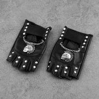 Rivet ถุงมือหนัง Skull Biker Steampunk รถจักรยานยนต์ Fingerless ถุงมือ Women