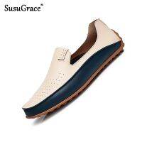 HOT★Susugrace ผู้ชายหนัง Loafers ฤดูร้อน Slip-On Breathable รองเท้าแตะ Hombres ฤดูใบไม้ร่วงนุ่มไดรฟ์รองเท้ากลางแจ้งขนาด47