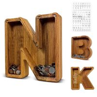 Twenty-six English Alphabet Moneybox Coin Money Piggy Bank Wooden Letter Saving Box Desktop Ornament Home Decor Crafts For Kids