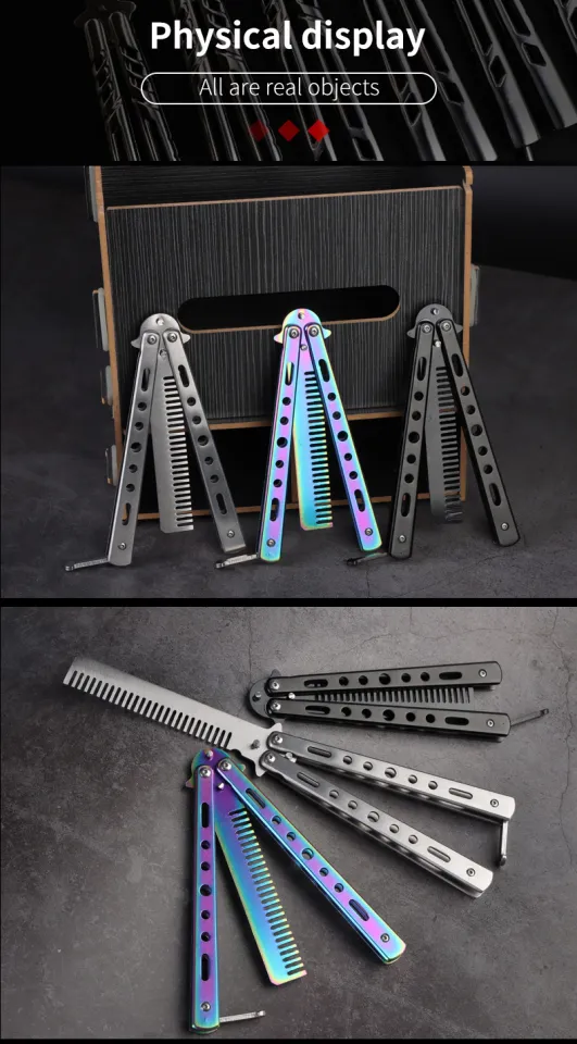 Mobestech Butterfly Comb Stainless Steel Rainbow Portable Safe Foldable  Hair Trimmer Cool Combs for Practice Training Beginner