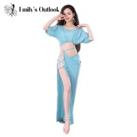 hot【DT】 Belly Costume Set 2 Piece Short Sleeve Dancewear Training Performance Skirt Loose