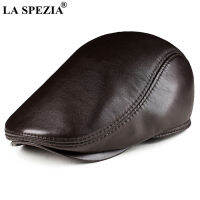 LA Special ผู้ชาย Beret หนังแบนหมวกหนังแท้ Sheepskin Earflaps ฤดูใบไม้ร่วงฤดูหนาวที่อบอุ่นสีน้ำตาลสีดำสีแดงชาย Ivy หมวก