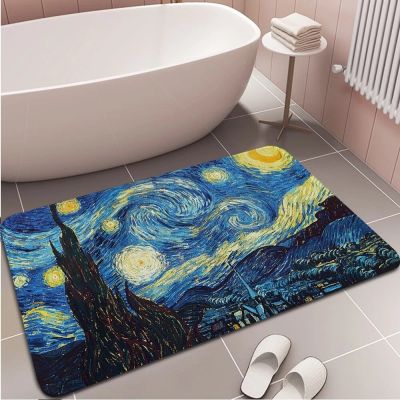 Van Gogh Paintings Flannel Floor Mat Decoration Carpet for Living Room Kitchen Welcome Mat Bathroom Non-slip Entrance Doormat