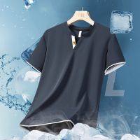 Really thin ice silk short sleeve T-shirt man summer popular logo v-neck top 2023 new fashion t-shirts --ntx230801♣✈✟