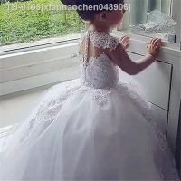 ♧♣ xianhaochen048906 Vestidos da menina de flor branca para casamentos tule princesa rendas sem mangas santamente primeiro comunhão vestidos festa pageant roupas crianças