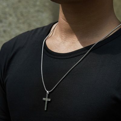 【CW】Temperament Cross Pendant Men Necklace Classic Simple Stainless Steel Chain Necklace For Men Jewelry Gift Collares de hombre