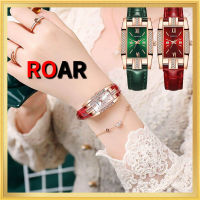 Luxury Watches Women Roma Square Rose Gold Wrist Watches Green Leather Fashion Watches Ladies Quartz Clock