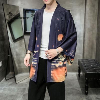 Jepun กิโมโนเสื้อคาร์ดิแกน Kimono Lelaki Yukata Cetak,Lelaki Sun Perlindungan Baju Pantai Nipis Kasual Coat Cosplay Kostum Atas