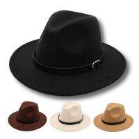 Vintage Simple Wool Belt Men Hats Autumn Winter Unisex Casual Jazz Felt Hat Retro Classic Church Flat Brim Fedora Hat For Women