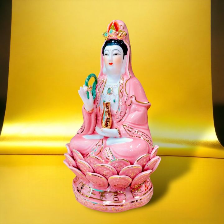 pam16-เจ้าแม่กวนอิม-งานกังใสแท้-นำเข้าจากประเทศจีน-ปางนั่งถือคนโทน้ำทิพย์-สีชมพู-ขนาดหน้าตัก-7-นิ้ว-สูง-30-cm