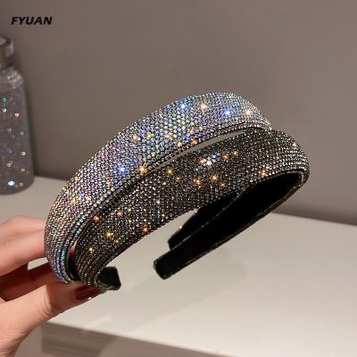 【YF】 FYUAN Shiny Full Rhinestone Headbands Silver Color Hairbands Velvet Headwear for Women Hair Accessories Jewelry Gifts