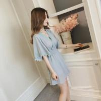 day6 Women Dress Plus Size V-neck Chiffon Short Sleeve Lace Stitching