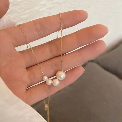 Accessories for Women Korean Fashion Cute Three Pearl Choker Necklaces Stainless Steel Chain Necklace for Women Party Jewelry