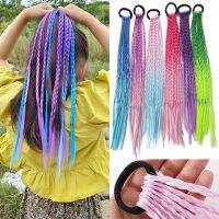 ✻☊□ AZQUEEN Synthetic Colored Long Braided Ponytail Extensions With Elastic Band Rainbow Braid Pony Tail Hairpiece For Girl Kids