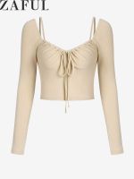 ZAFUL Womens Cropped Ribbed Cinched Tie Bustier Cupped Tee