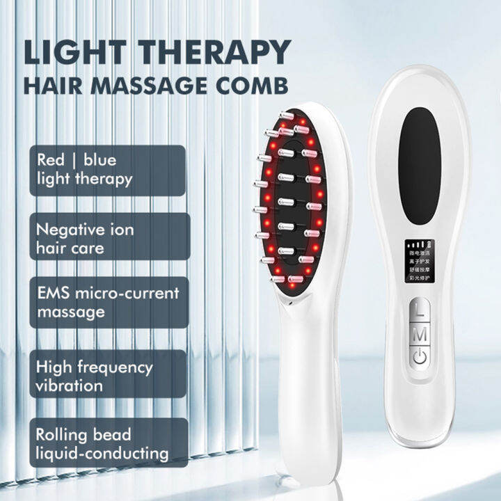 EMS Hair Massage Comb Red Blue Light Therapy Scalp Applicator Liquid