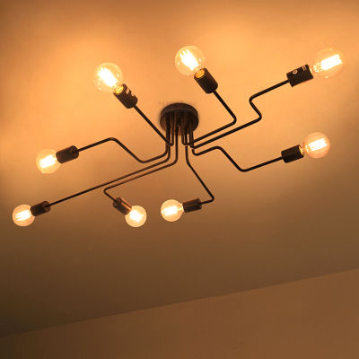 Vintage Ceiling Lights Multiple Rod Wrought Iron Ceiling Lamp E27 Bulb Living Room Lamparas For Home Lighting Fixtures