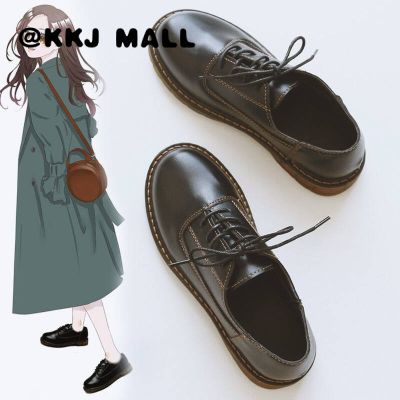 KKJ MALL Womens Shoes 2021 Autumn and Winter New Small Leather Shoes Female British Style Students Korean Version of The Wild R Flat Shoes