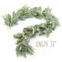 2Piece Lambs Ear Garland Greenery and Eucalyptus Vine / 38 Inches Long Light Colored Flocked Leaves Soft and Drapey Wedding