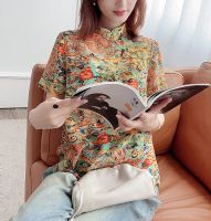 2021 traditional chinese qipao clothing for women qipao blouse cheongsam tops vintage printing t shirt tang suit stage blouse