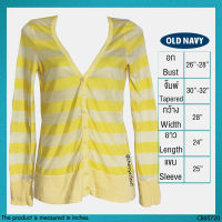 USED Old Navy - Yellow Striped Cardigan | เสื้อคาร์ดิแกนสีเหลือง สีครีม เสื้อคลุม แขนยาว คอวี y2k สายฝอ แท้ มือสอง