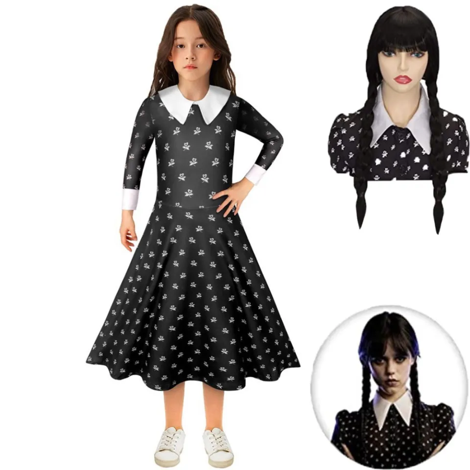 Halloween Party Costumes Movie Wednesday Cosplay Dresses Wednesday Addams  Cosplay Costume Gothic Wind Adult Kids Children Dress