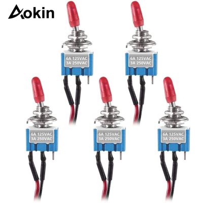 5Pcs 3 Pin Toggle Switch ON OFF SPST 3A 250V 6A 125V Mini Toggle Switch with Pre-soldered Wires for Truck Car