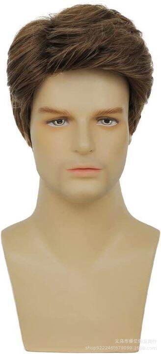 Short brown 2024 hair wig male